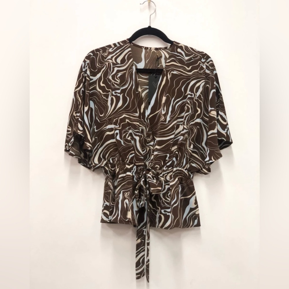 Sweet Rain Liquorish Scribble Print Top With Kimono Sleeves Brown - Picture 1 of 9